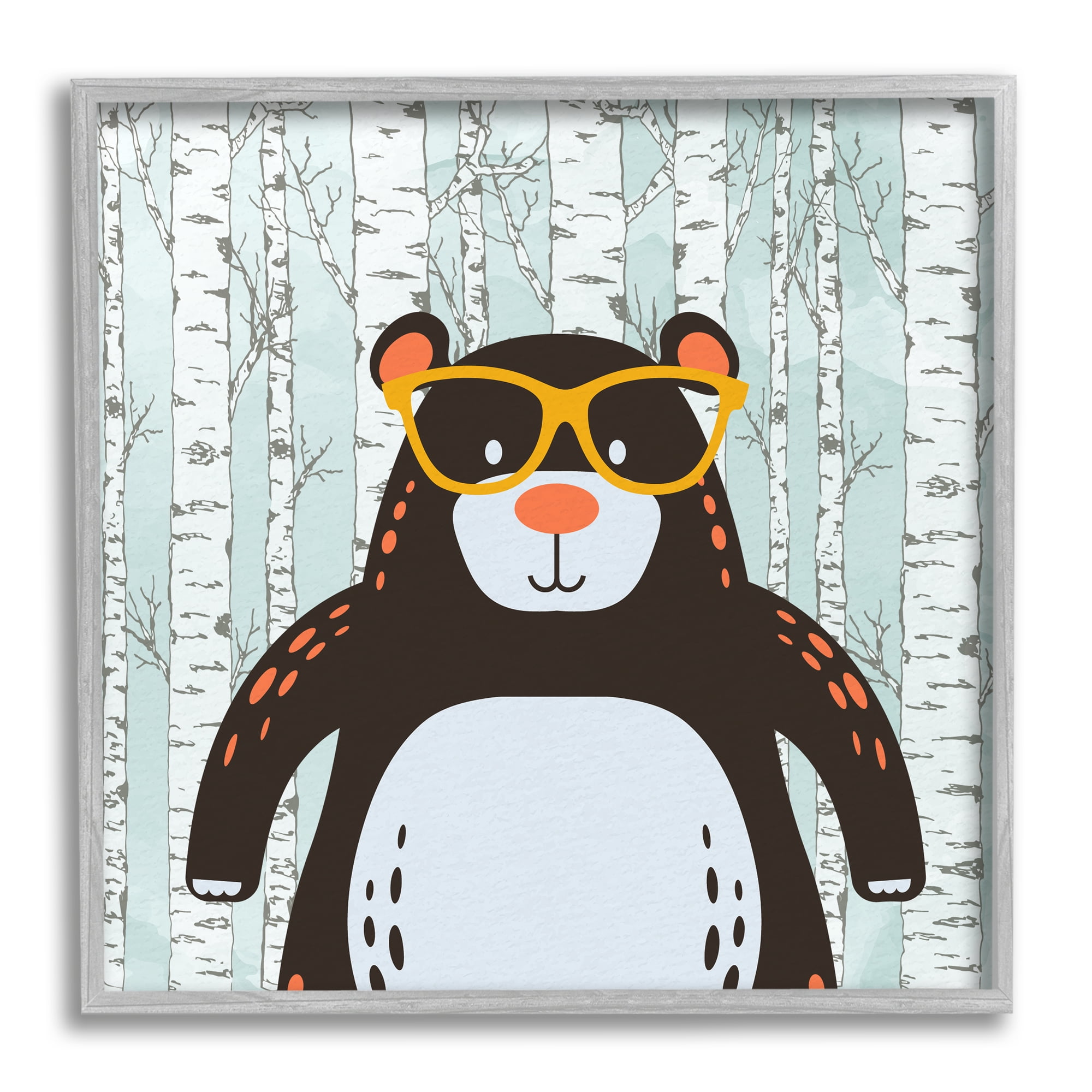 Stupell Industries Bear & Birch Trees Animals & Insects Painting Gray Framed Art Print Wall Art, 12 x 12
