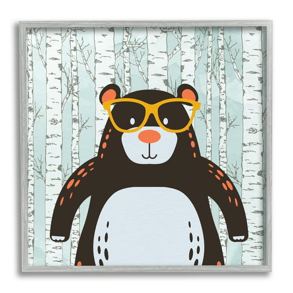 Stupell Industries Bear & Birch Trees Animals & Insects Painting Gray Framed Art Print Wall Art, 17 x 17