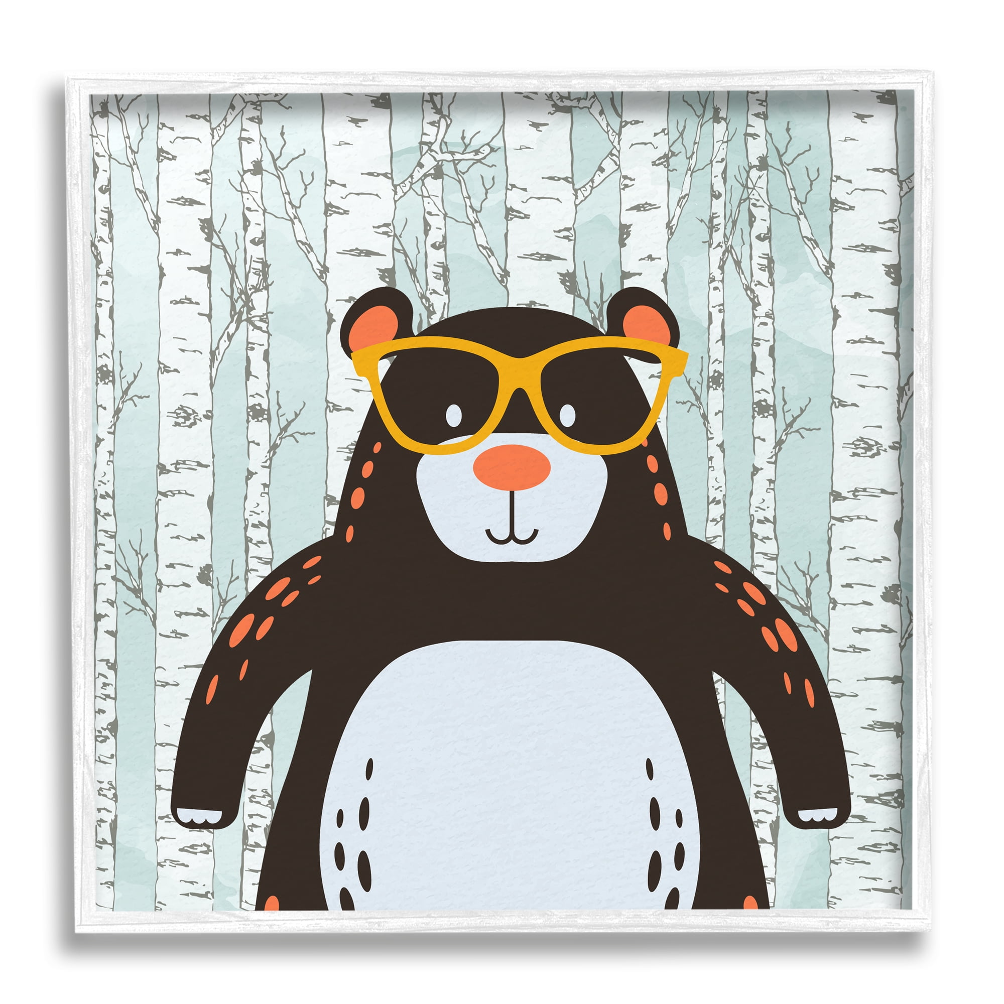 Stupell Industries Bear & Birch Trees Animals & Insects Painting White Framed Art Print Wall Art, 17 x 17