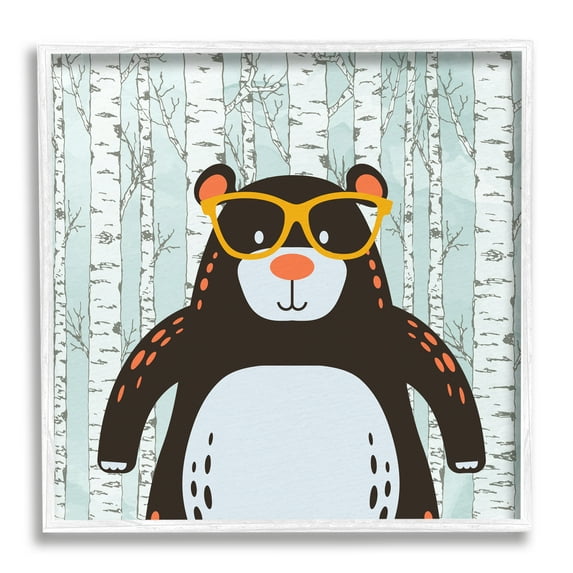 Stupell Industries Bear & Birch Trees Animals & Insects Painting White Framed Art Print Wall Art, 24 x 24