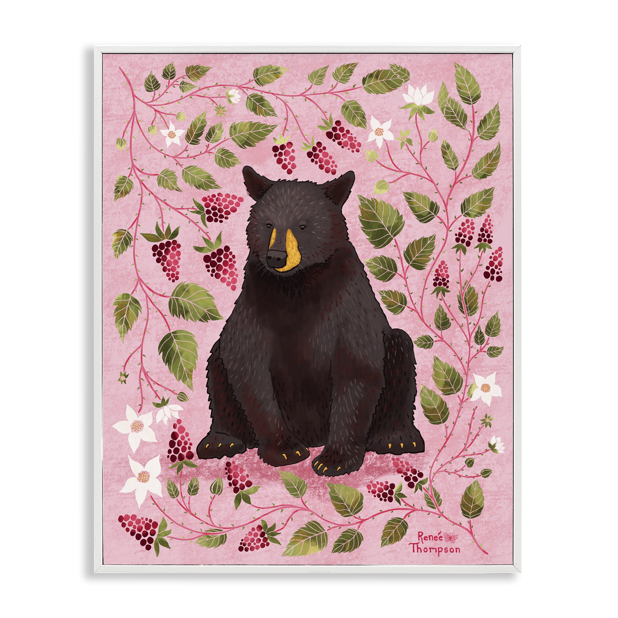 Stupell Industries Bear & Blackberry Plants Animals Painting White Framed Art Print Wall Art, 11 x 14