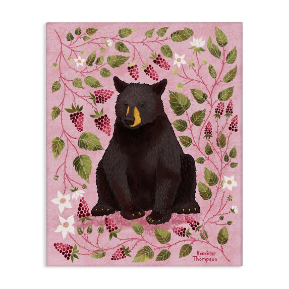 Stupell Industries Scandinavian Bear & Blackberry Plants Canvas Art, 16 x 20, by Renee Thompson