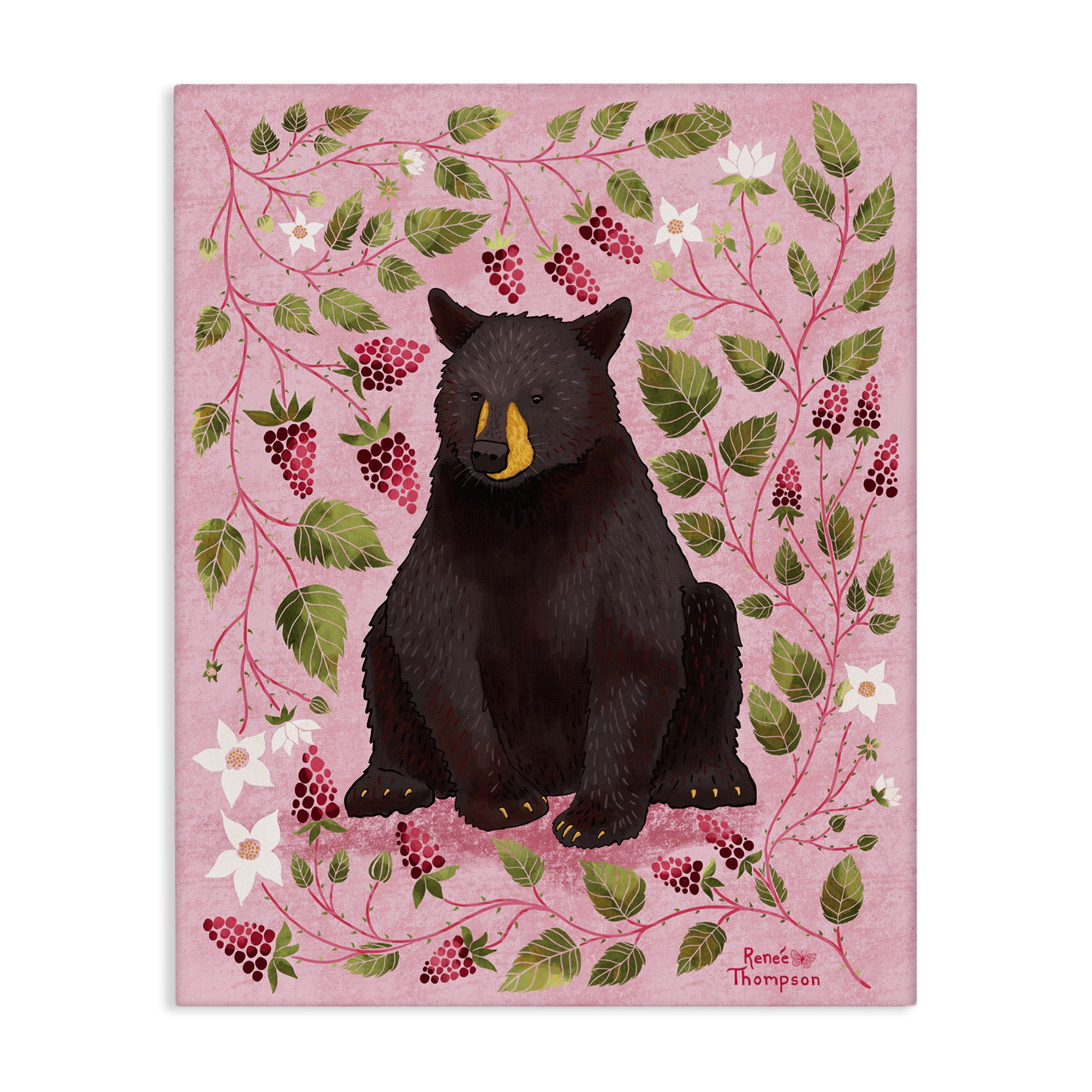 Stupell Industries Bear & Blackberry Plants Animals Painting Wrapped Canvas Art Print Wall Art, 36 x 48
