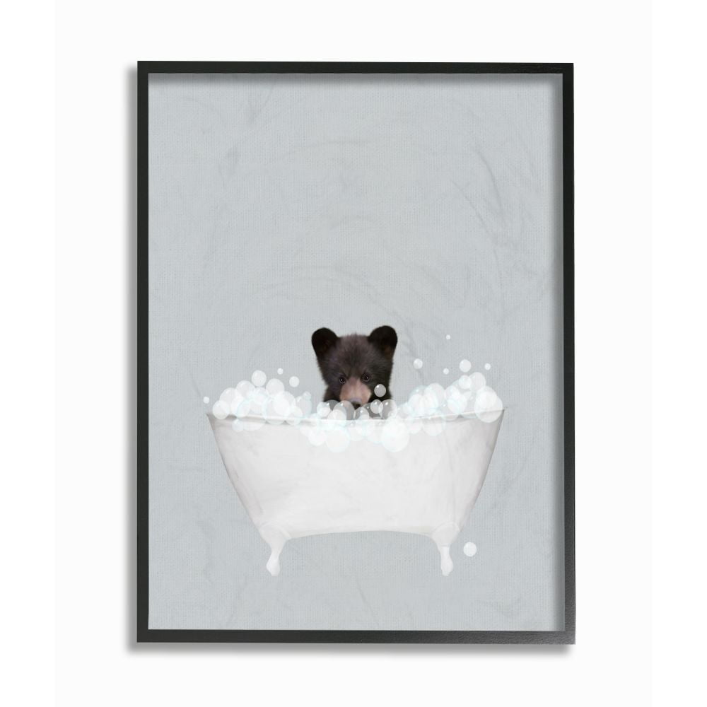 Stupell Industries Bear Blue Bath Cute Animal Design Graphic Art Black Framed Art Print Wall Art, 16x20, by Leah Straatsma