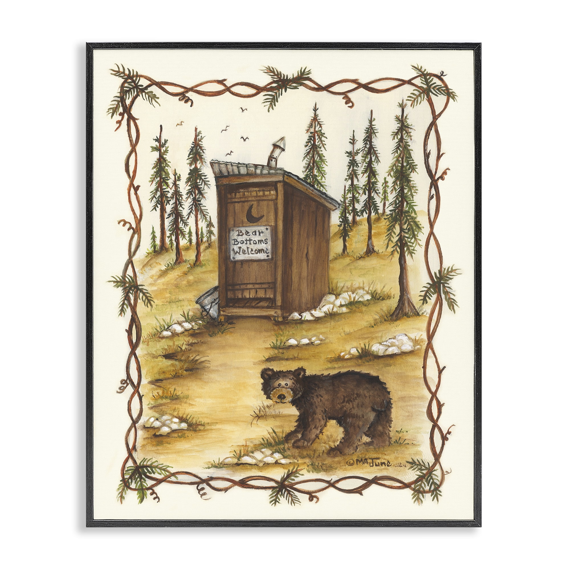 Stupell Industries Bear Bottoms Welcome Animals & Insects Painting Black Framed Art Print Wall Art, 16 x 20