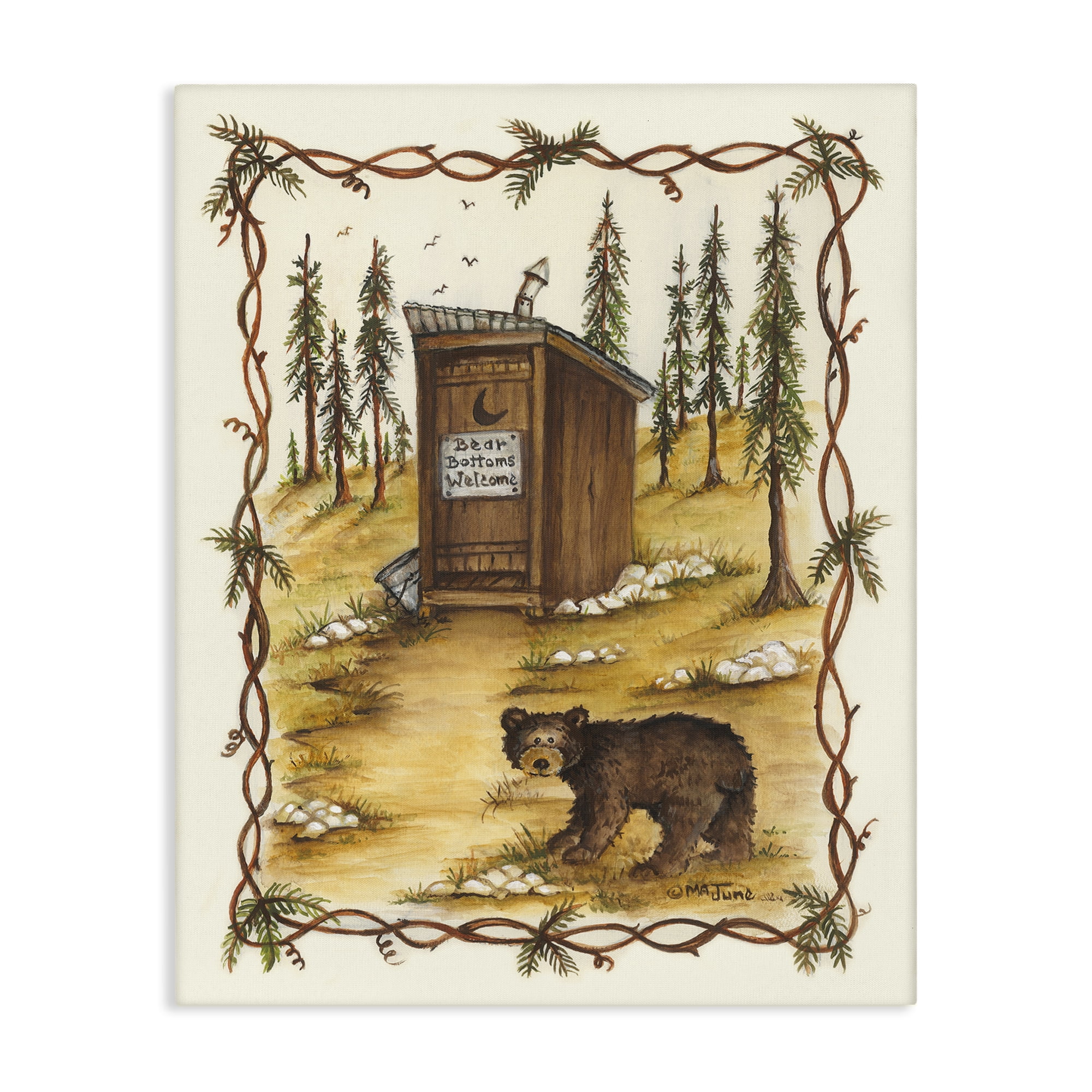 Stupell Industries Bear Bottoms Welcome Animals & Insects Painting Gallery Wrapped Canvas Art Print Wall Art, 30 x 40