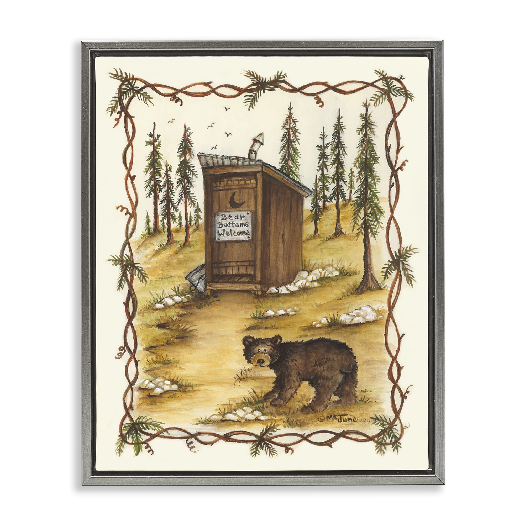 Stupell Industries Bear Bottoms Welcome Animals & Insects Painting Gray Floater Framed Art Print Wall Art, 25 x 31