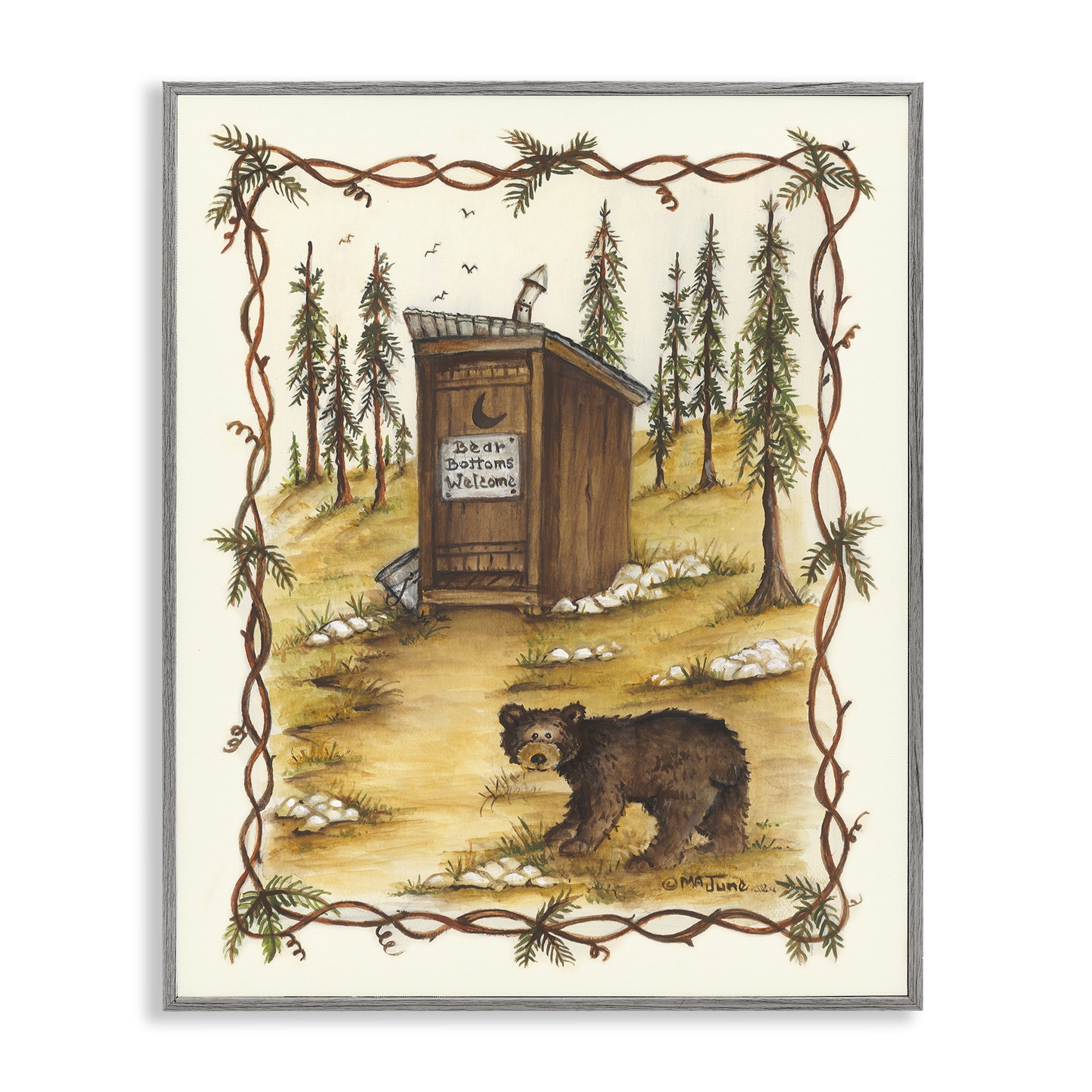 Stupell Industries Bear Bottoms Welcome Animals & Insects Painting Gray Framed Art Print Wall Art, 11 x 14