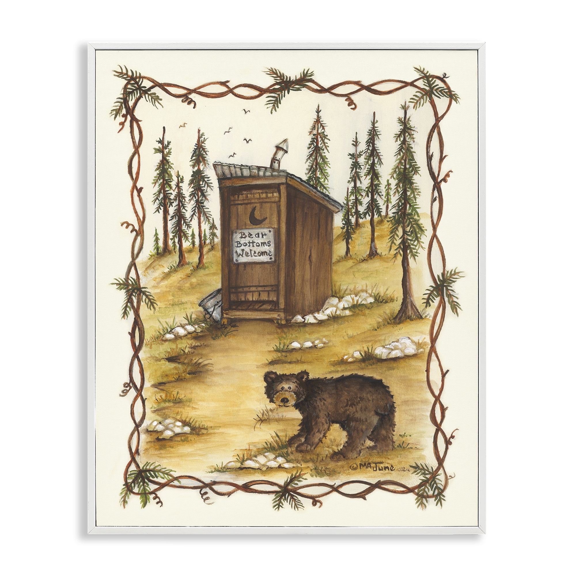 Stupell Industries Bear Bottoms Welcome Animals & Insects Painting White Framed Art Print Wall Art, 24 x 30