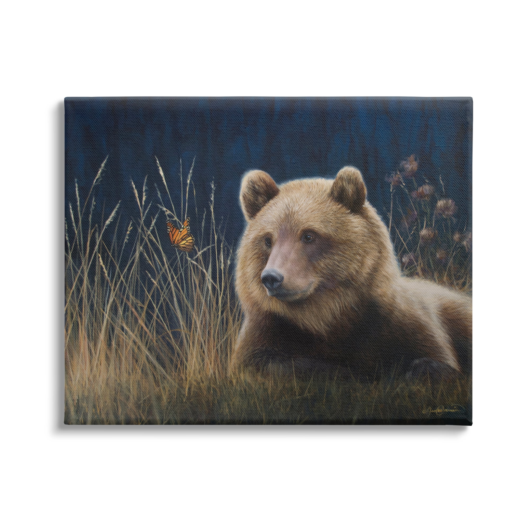 Stupell Industries Bear & Butterfly Scene Animals & Insects Painting Gallery Wrapped Canvas Art Print Wall Art, 30 x 24