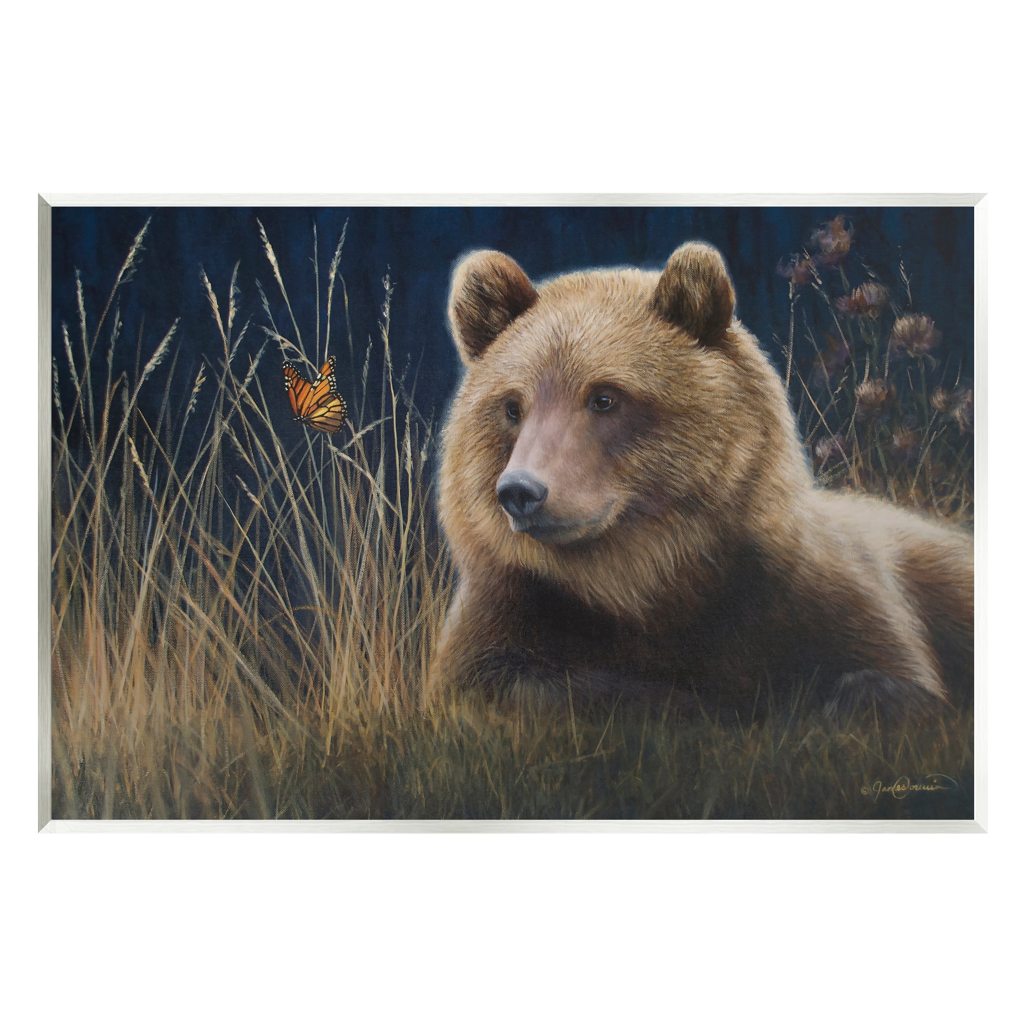 Stupell Industries Bear & Butterfly Scene Animals & Insects Painting Unframed Art Print Wall Art, 15 x 10