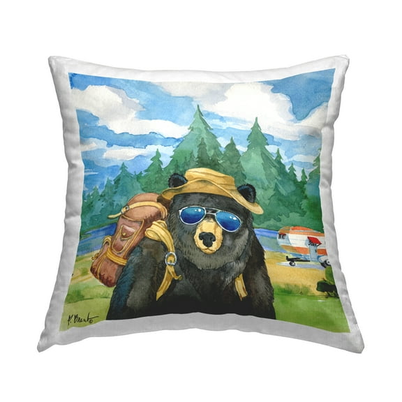 Stupell Industries Bear Camping Gear Wildlife Nature Scene Design by Paul Brent Throw Pillow