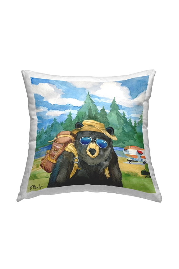 Industries Bear Camping Gear Wildlife Nature Scene Design by Paul Brent Throw Pillow