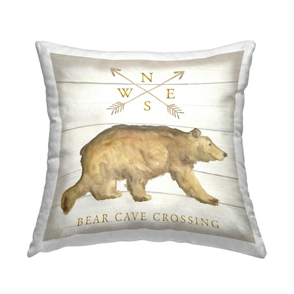 Stupell Industries Bear Cave Crossing Compass Square Decorative Printed Throw Pillow, 18 x 18