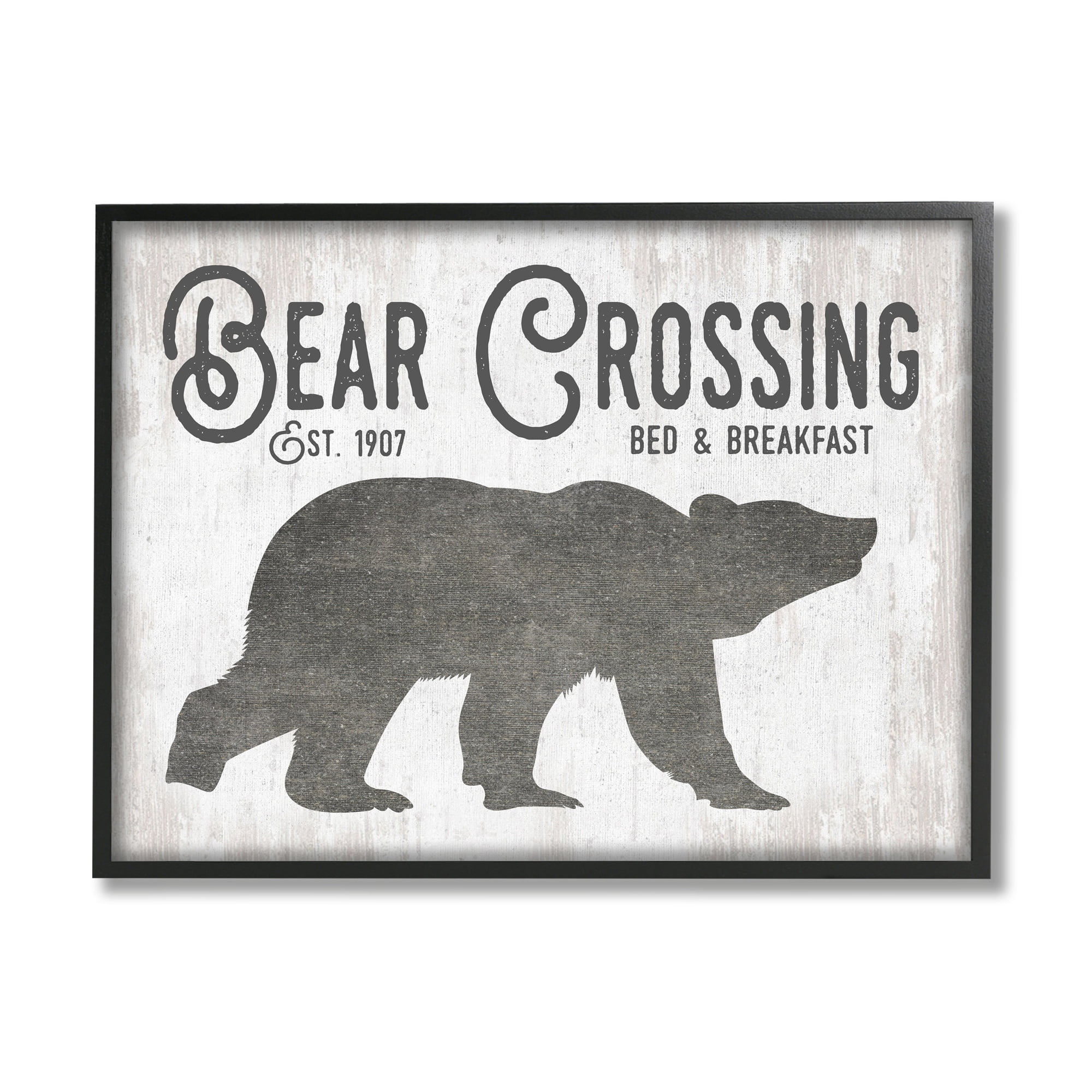 Stupell Industries Bear Crossing Silhouette Wildlife Rustic Cabin Signage Graphic Art Black Framed Art Print Wall Art, Design by Lettered and Lined