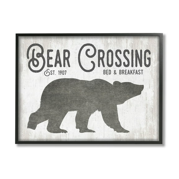 Stupell Industries Bear Crossing Silhouette Wildlife Rustic Cabin Signage Graphic Art Black Framed Art Print Wall Art, Design by Lettered and Lined