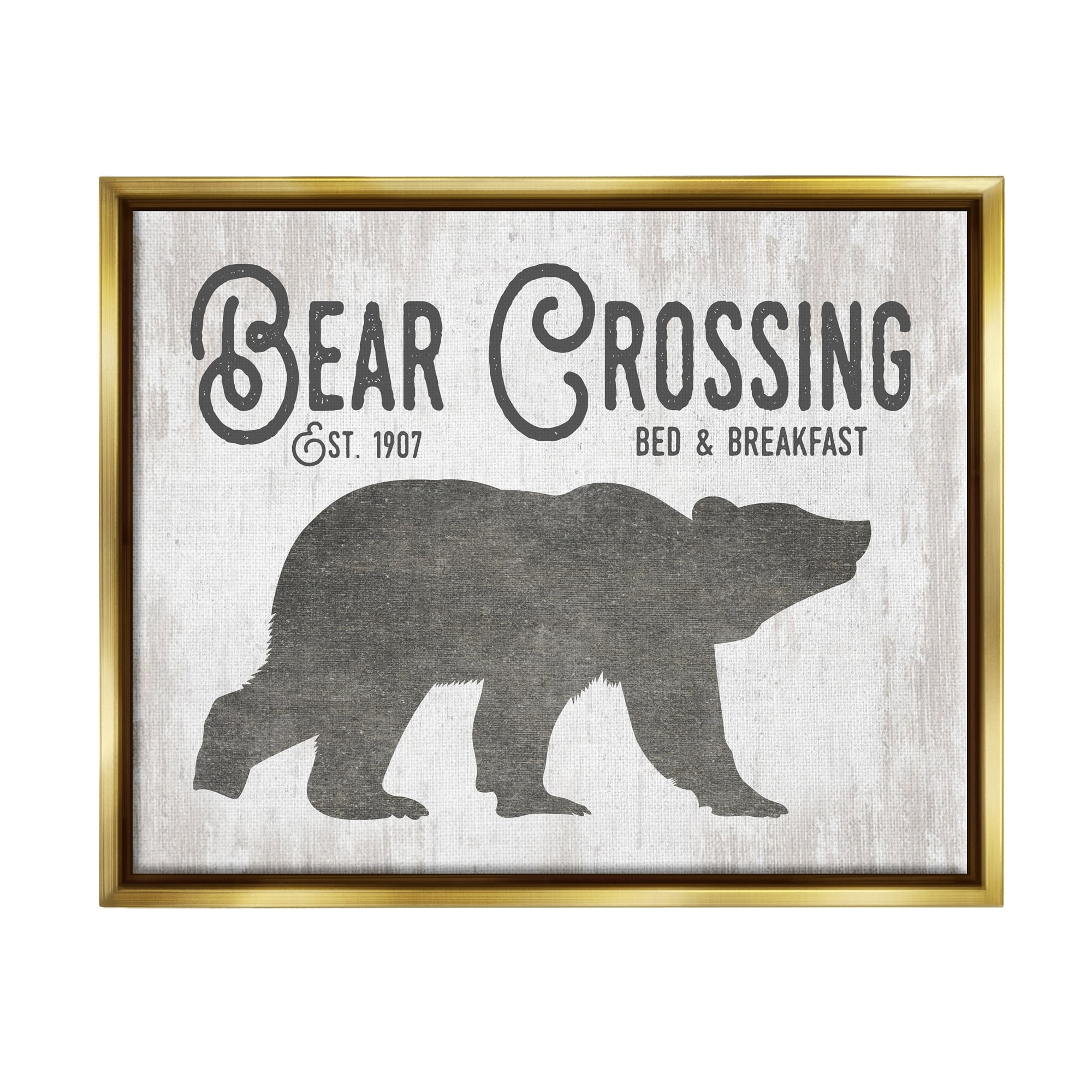 Stupell Industries Bear Crossing Silhouette Wildlife Rustic Cabin Signage Graphic Art Metallic Gold Floating Framed Canvas Print Wall Art, Design by Lettered and Lined