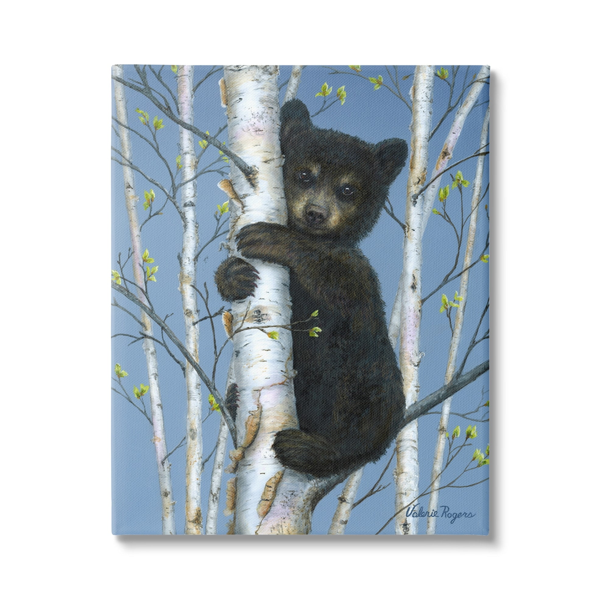 Stupell Industries Bear Cub Climbing Birch Tree Animals & Insects Painting Gallery Wrapped Canvas Print Wall Art