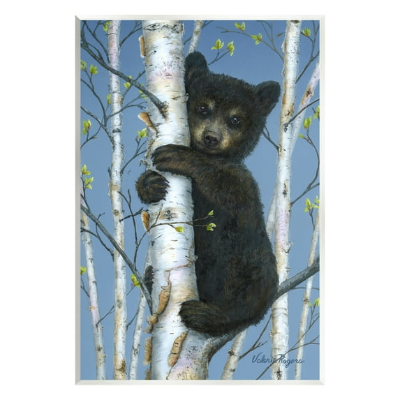 Stupell Industries Bear Cub Climbing Birch Tree Animals & Insects Painting Unframed Art Print Wall Art