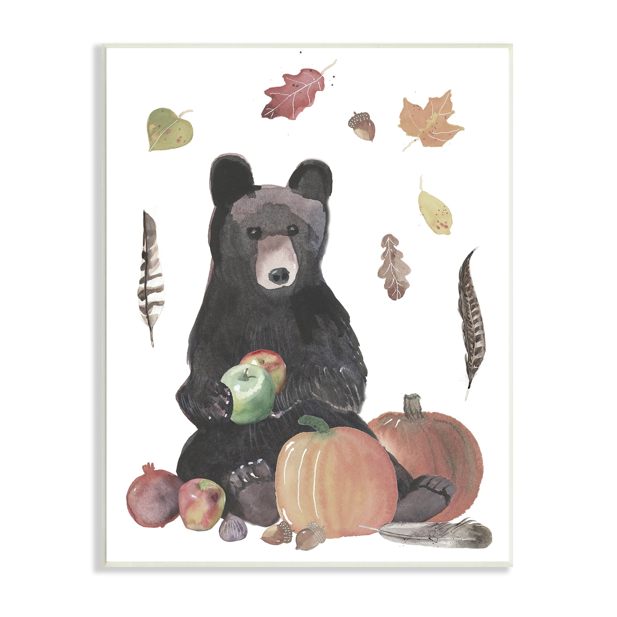 Stupell Industries Bear Cub Holding Apples Autumn Foliage and Pumpkins, 10 x 15,Design by Alicia Longley