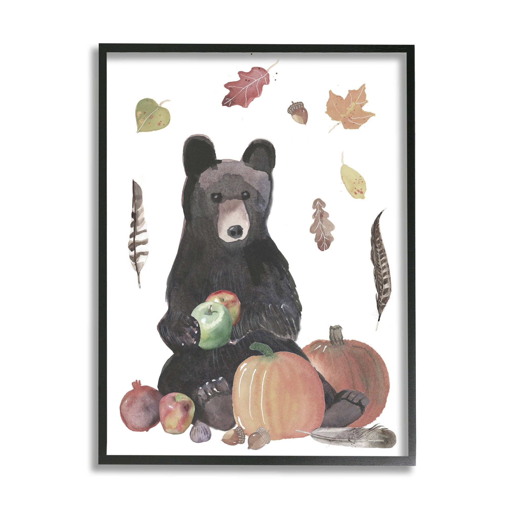 Stupell Industries Bear Cub Holding Apples Autumn Foliage and Pumpkins, 16 x 20,Design by Alicia Longley