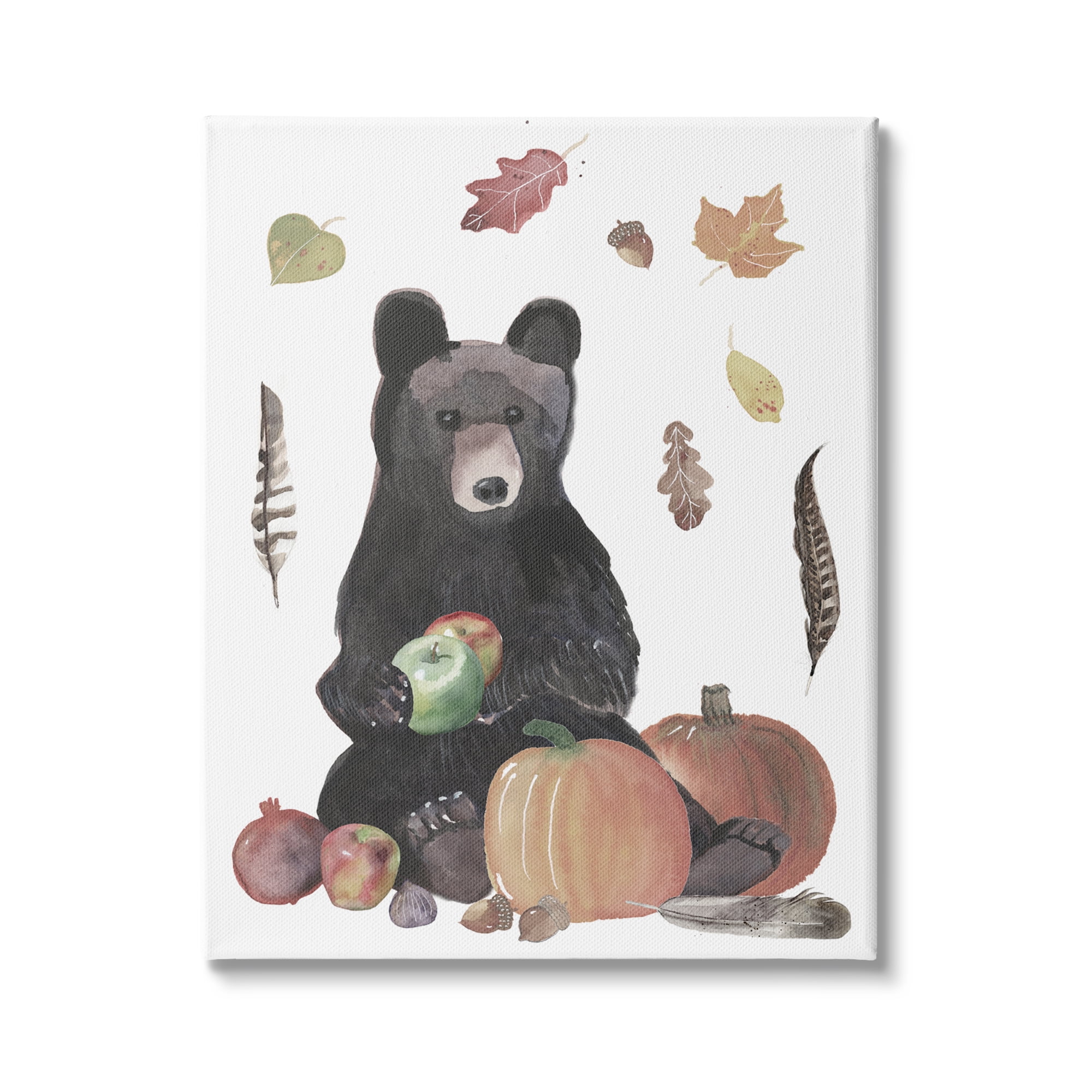 Stupell Industries Bear Cub Holding Apples Autumn Foliage and Pumpkins, 24 x 30,Design by Alicia Longley