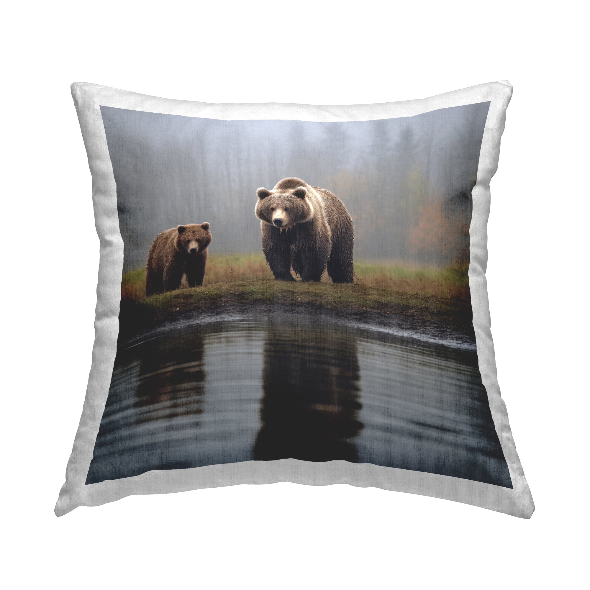 Stupell Industries Bear & Cub Pond Reflection Decorative Printed Throw Pillow, 18 x 18