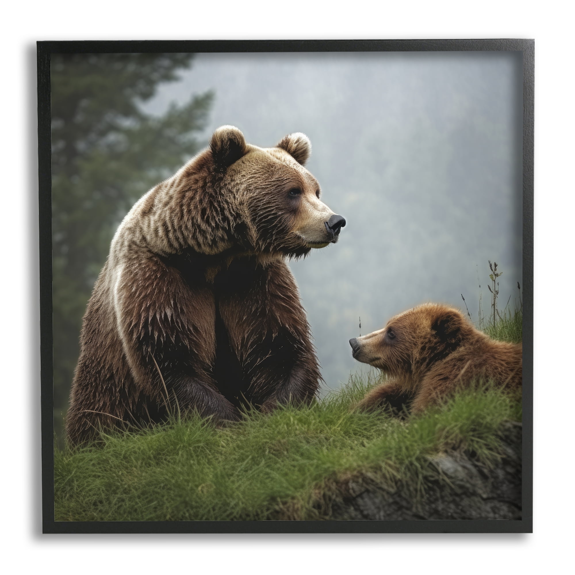 Stupell Industries Bear & Cub Relaxing Animals & Insects Painting Black Framed Art Print Wall Art, 17 x 17