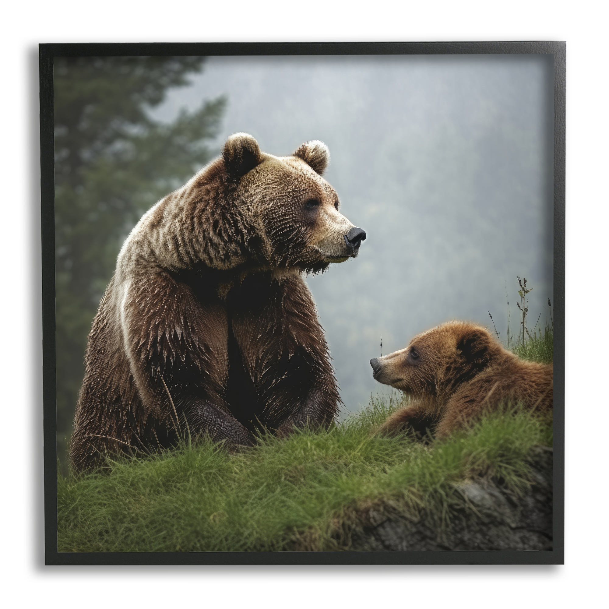Stupell Industries Bear & Cub Relaxing Animals & Insects Painting Black Framed Art Print Wall Art, 24 x 24