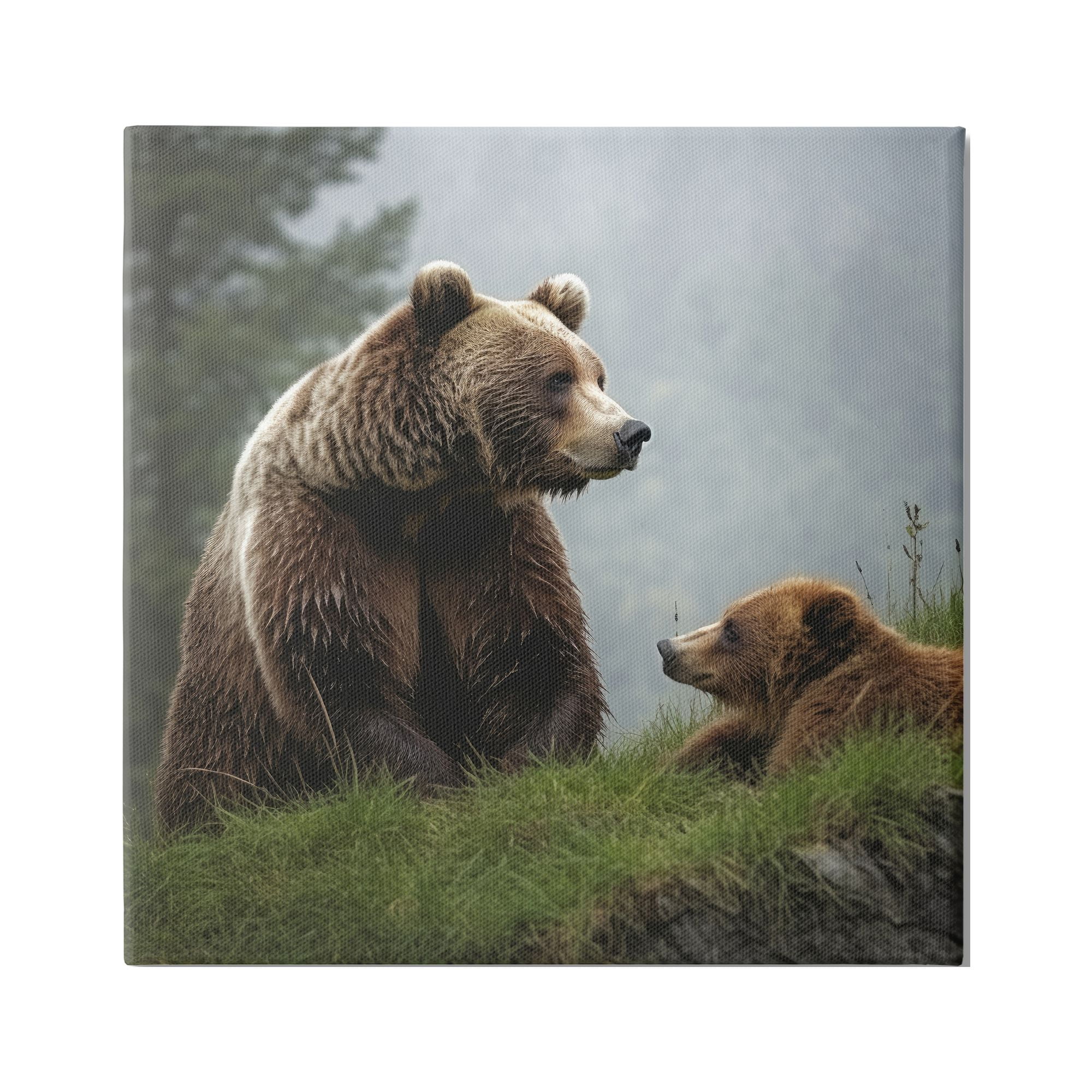 Stupell Industries Bear & Cub Relaxing Animals & Insects Painting Gallery Wrapped Canvas Art Print Wall Art, 36 x 36