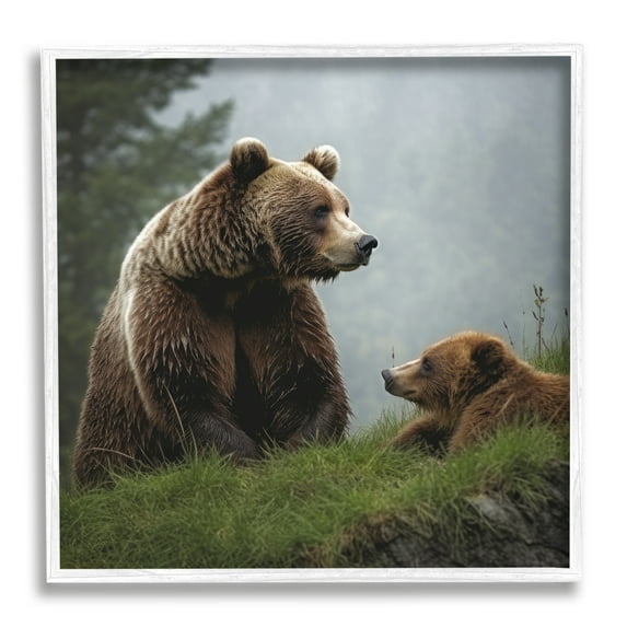 Stupell Industries Bear & Cub Relaxing Animals & Insects Painting White Framed Art Print Wall Art, 12 x 12