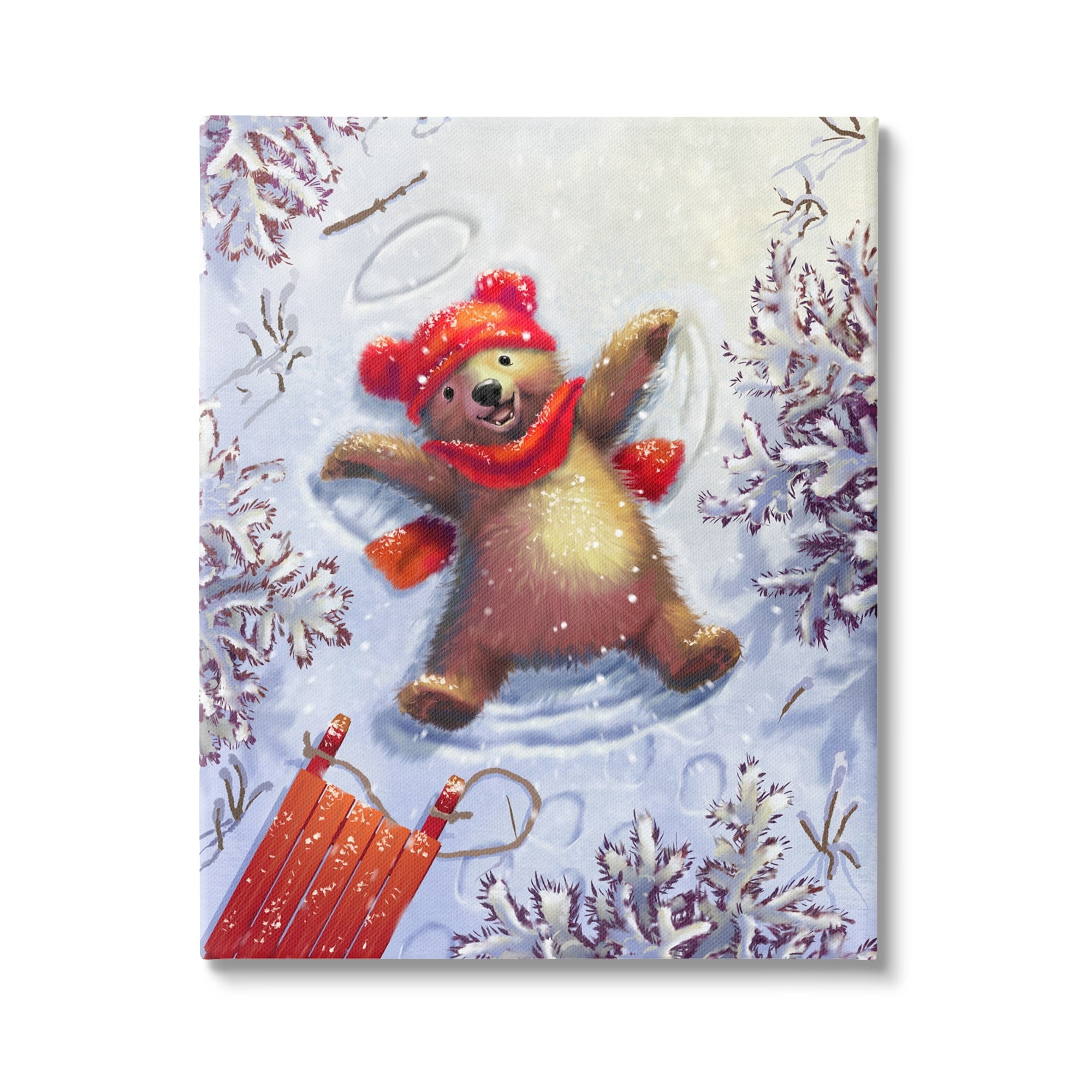 16 x 20 Bear Cub Snow Angel Christmas Canvas Art