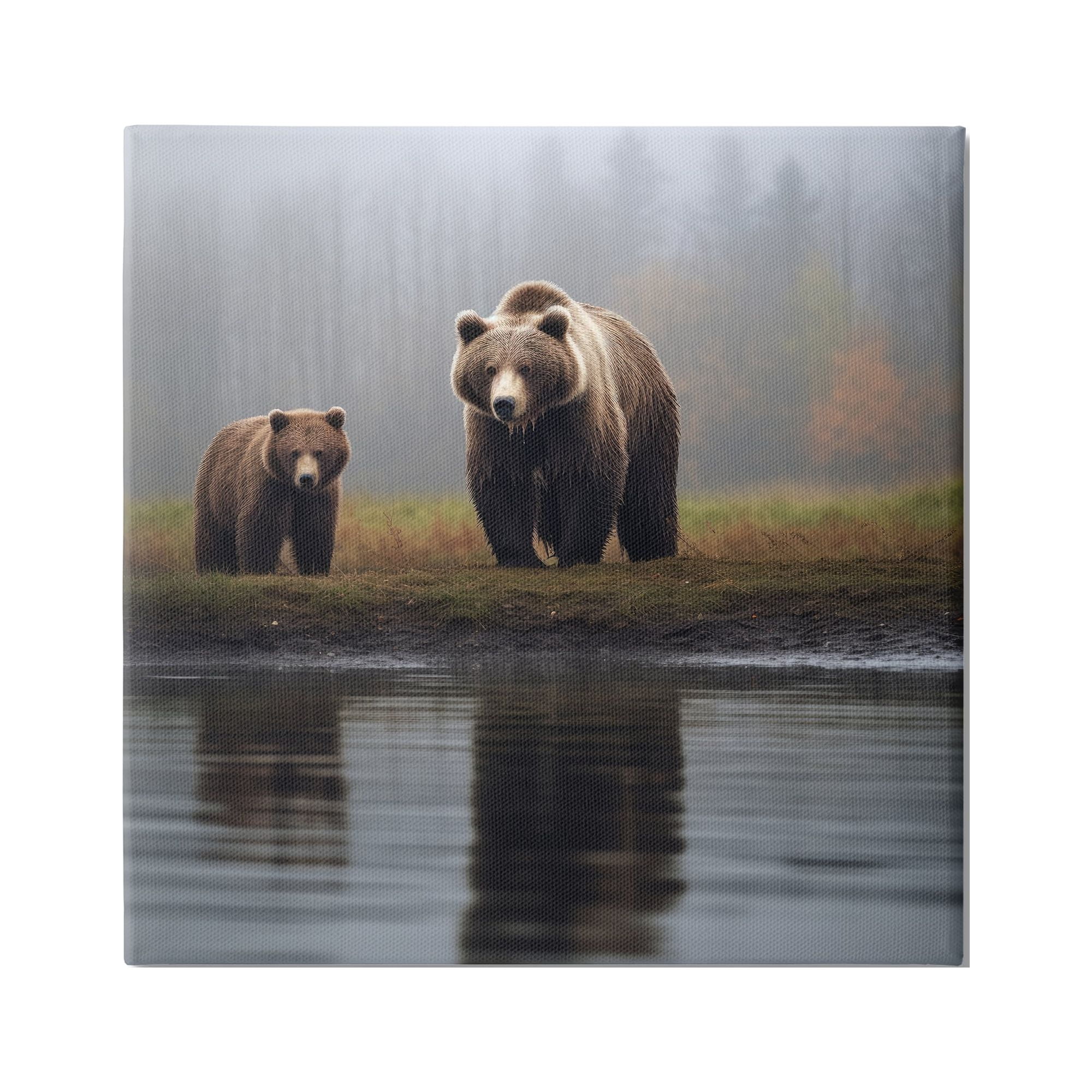 Stupell Industries Bear & Cub at Lake Animals & Insects Painting Gallery Wrapped Canvas Art Print Wall Art, 17 x 17