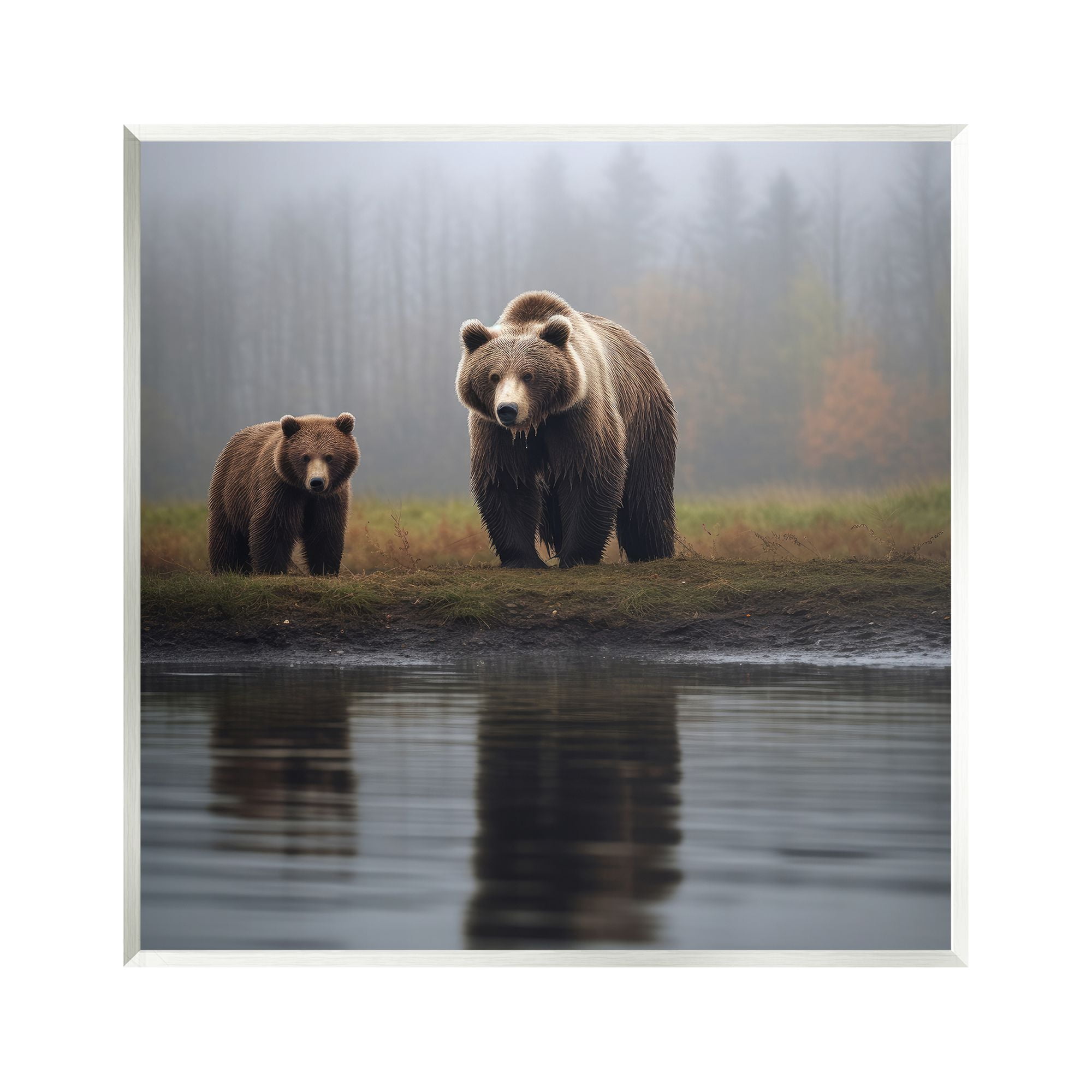 Stupell Industries Bear & Cub at Lake Animals & Insects Painting Unframed Art Print Wall Art, 12 x 12