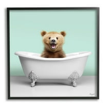 Stupell Industries Bear Cub in Bathtub Animals & Insects Painting Black Framed Art Print Wall Art, 12 x 12