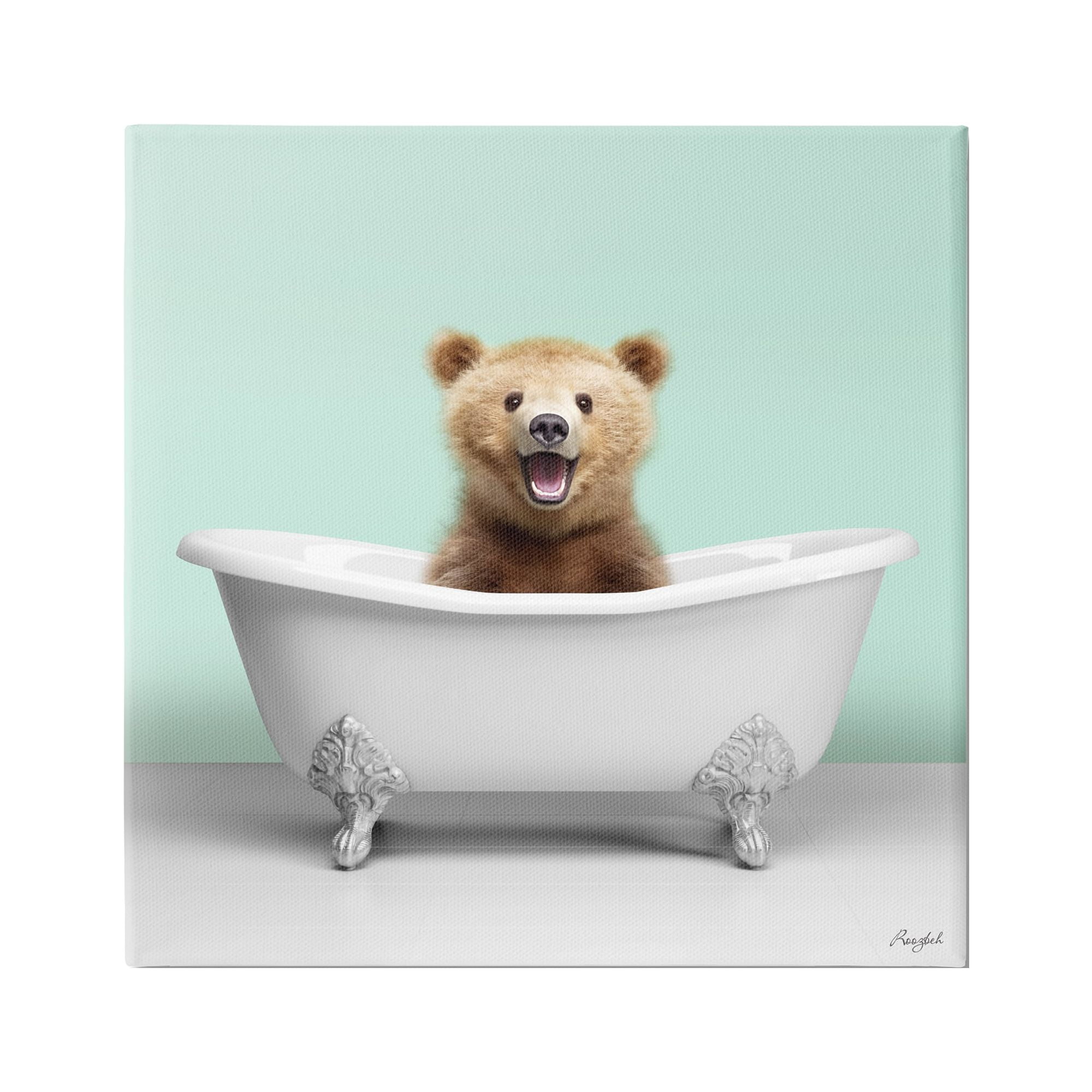Stupell Industries Bear Cub in Bathtub Animals & Insects Painting Gallery Wrapped Canvas Art Print Wall Art, 30 x 30