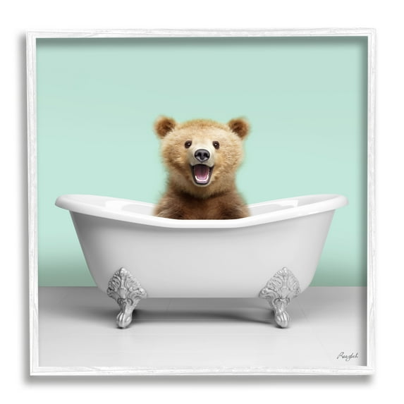 Stupell Industries Bear Cub in Bathtub Animals & Insects Painting White Framed Art Print Wall Art, 24 x 24
