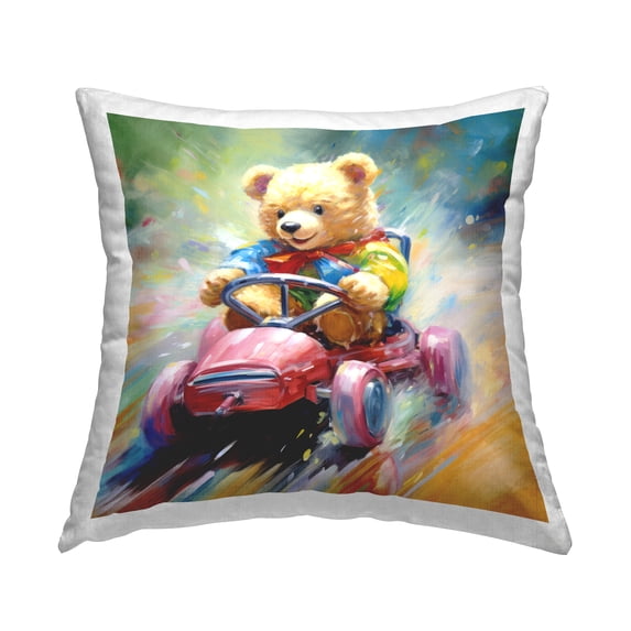 Stupell Industries Bear Driving Go Kart Decorative Printed Throw Pillow, 18 x 18