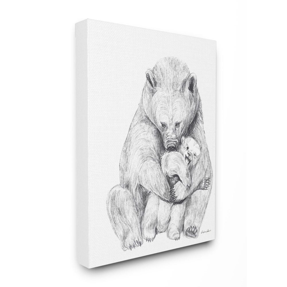 Stupell Industries Bear Family Animal Neutral Gray Drawing Canvas Wall Art by Daphne Polselli