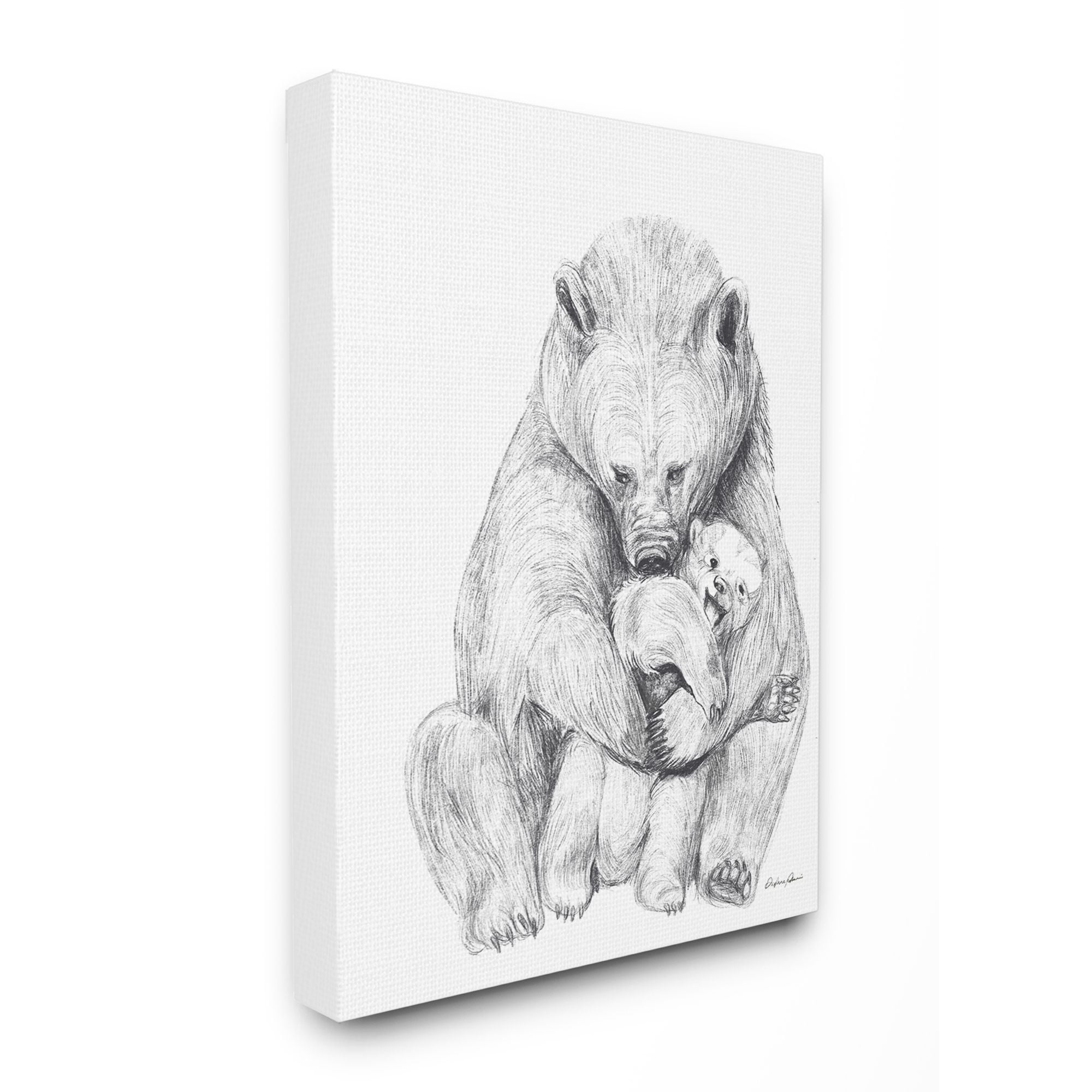 Stupell Industries Bear Family Animal Neutral Gray Drawing Canvas Wall Art by Daphne Polselli