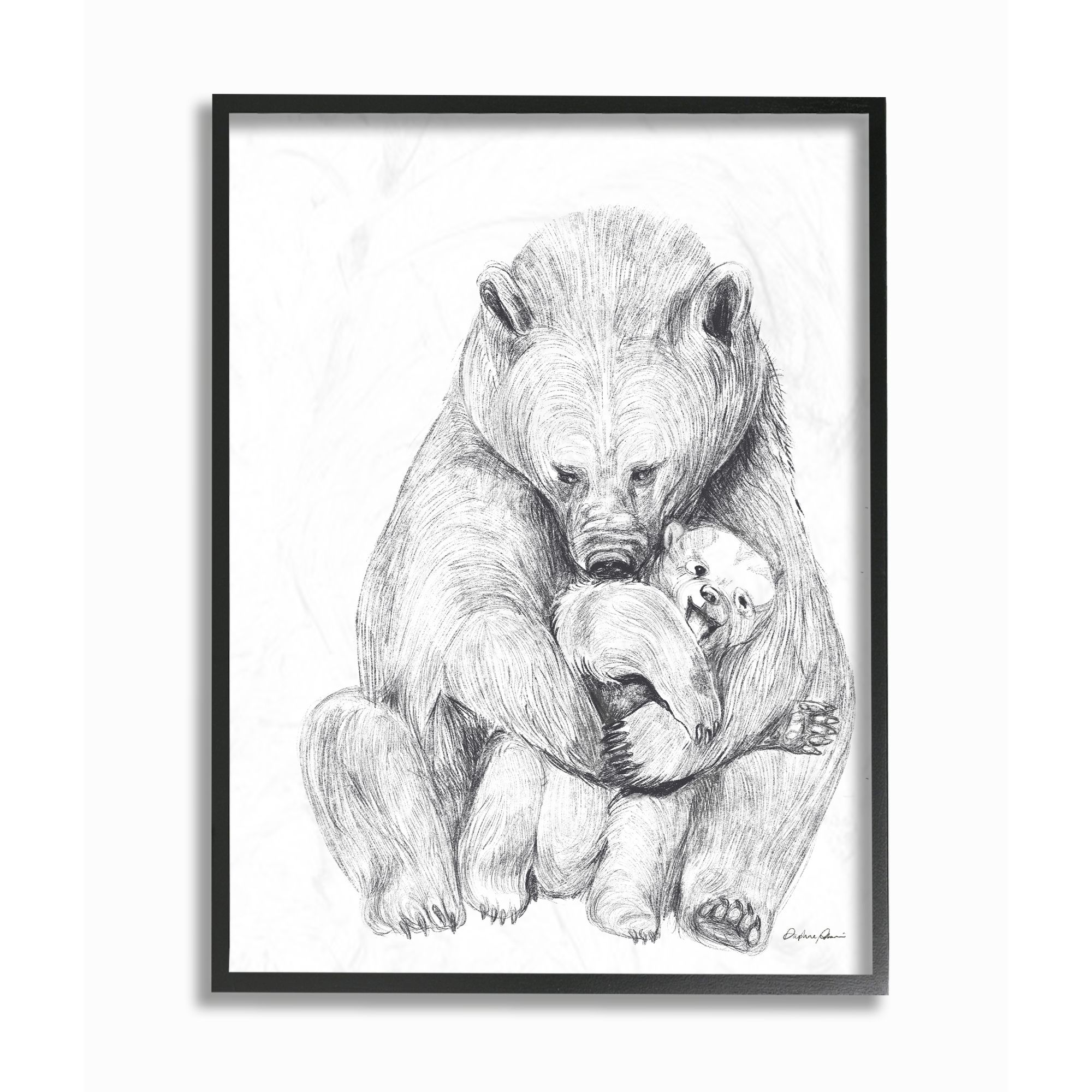 Stupell Industries Bear Family Animal Neutral Gray Drawing Framed Wall Art by Daphne Polselli