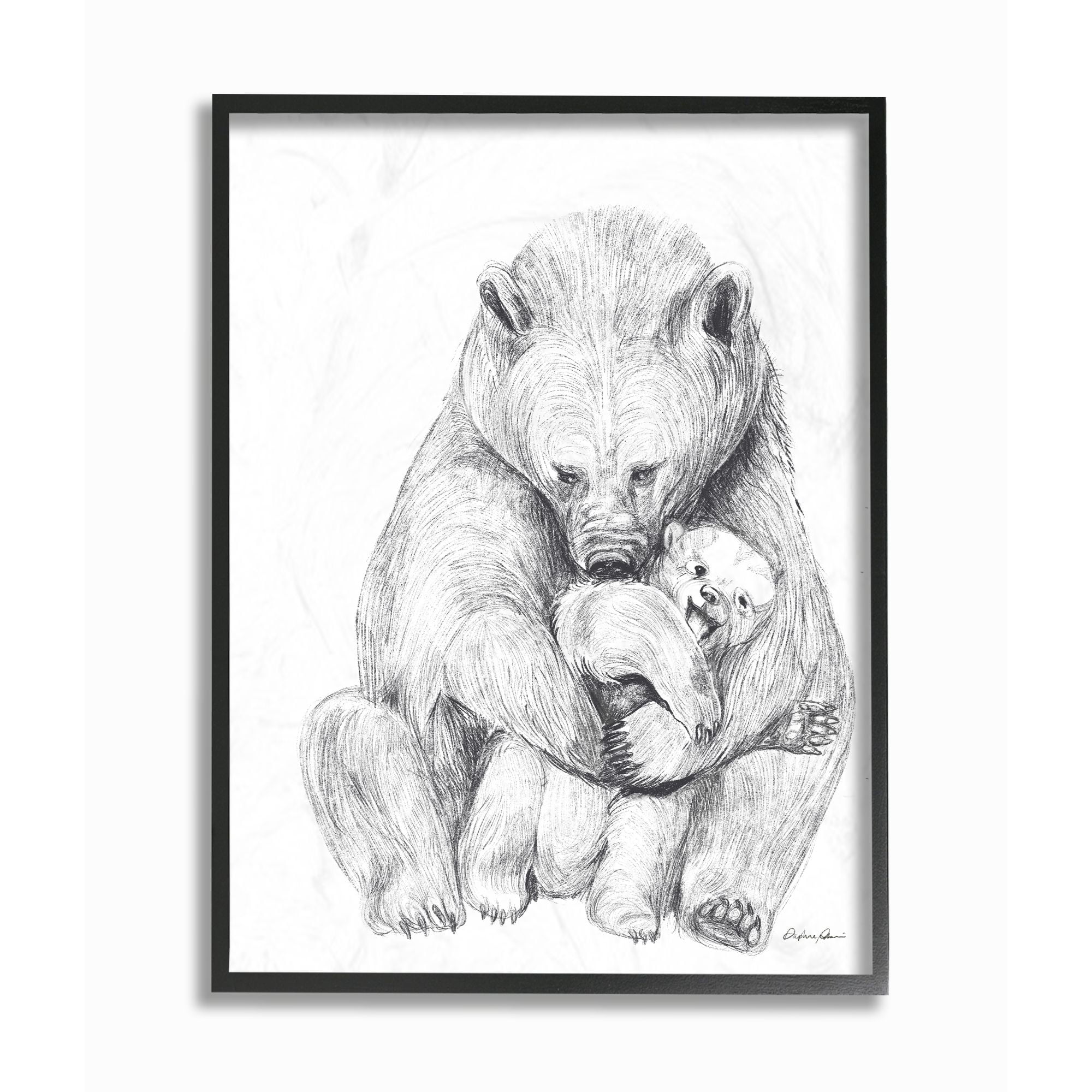 Stupell Industries Bear Family Animal Neutral Gray Drawing Framed Wall Art by Daphne Polselli