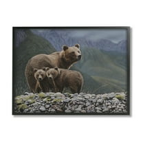 Stupell Industries Bear Family Mountain Landscape Animals & Insects Painting Black Framed Art Print Wall Art, 14 x 11