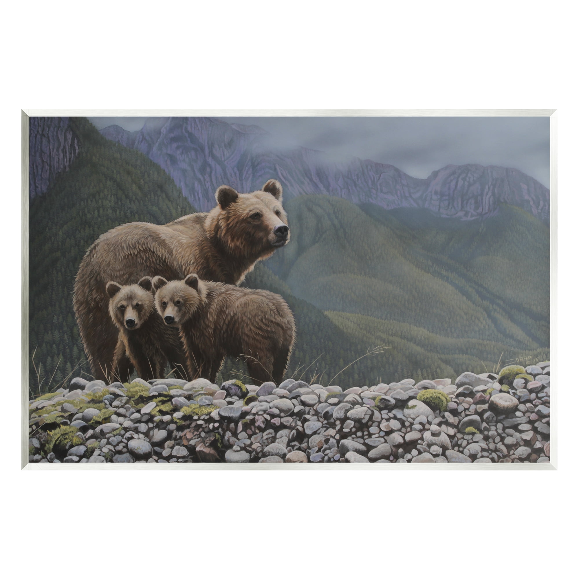 Stupell Industries Bear Family Mountain Landscape Animals & Insects Painting Unframed Art Print Wall Art, 15 x 10