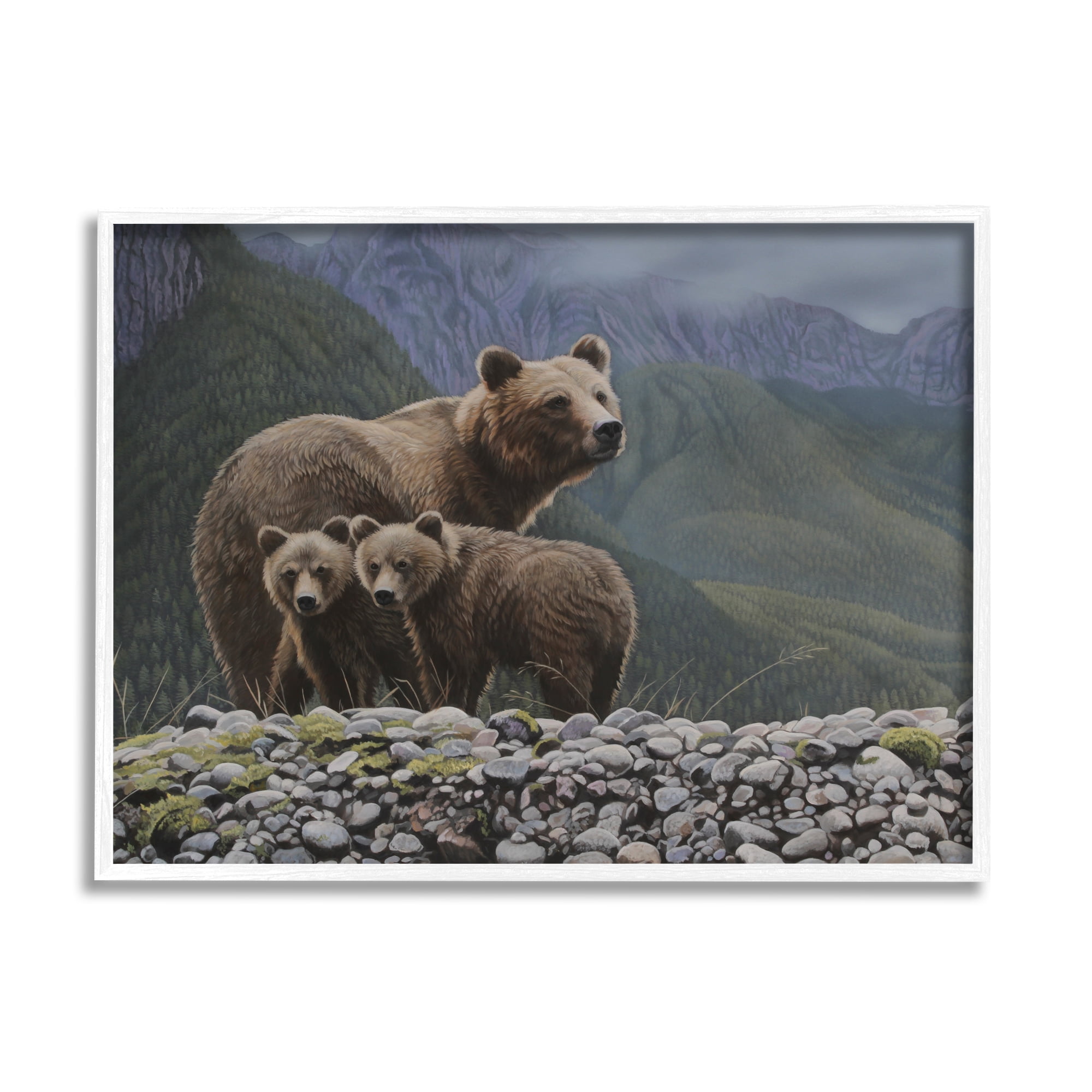 Stupell Industries Bear Family Mountain Landscape Animals & Insects Painting White Framed Art Print Wall Art, 30 x 24
