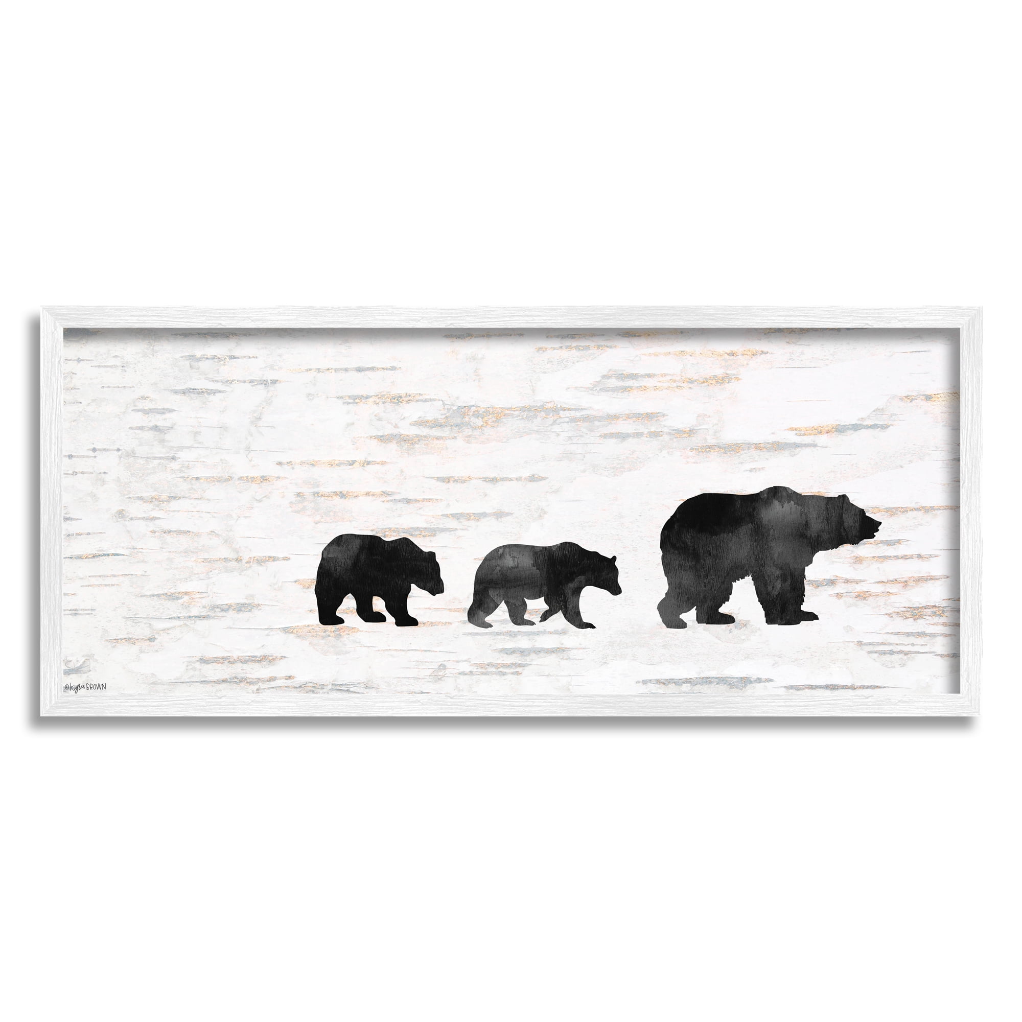 Stupell Industries Bear Family Silhouette On Wood Texture Animal Design, 13 x 30,Design by A.V. Art