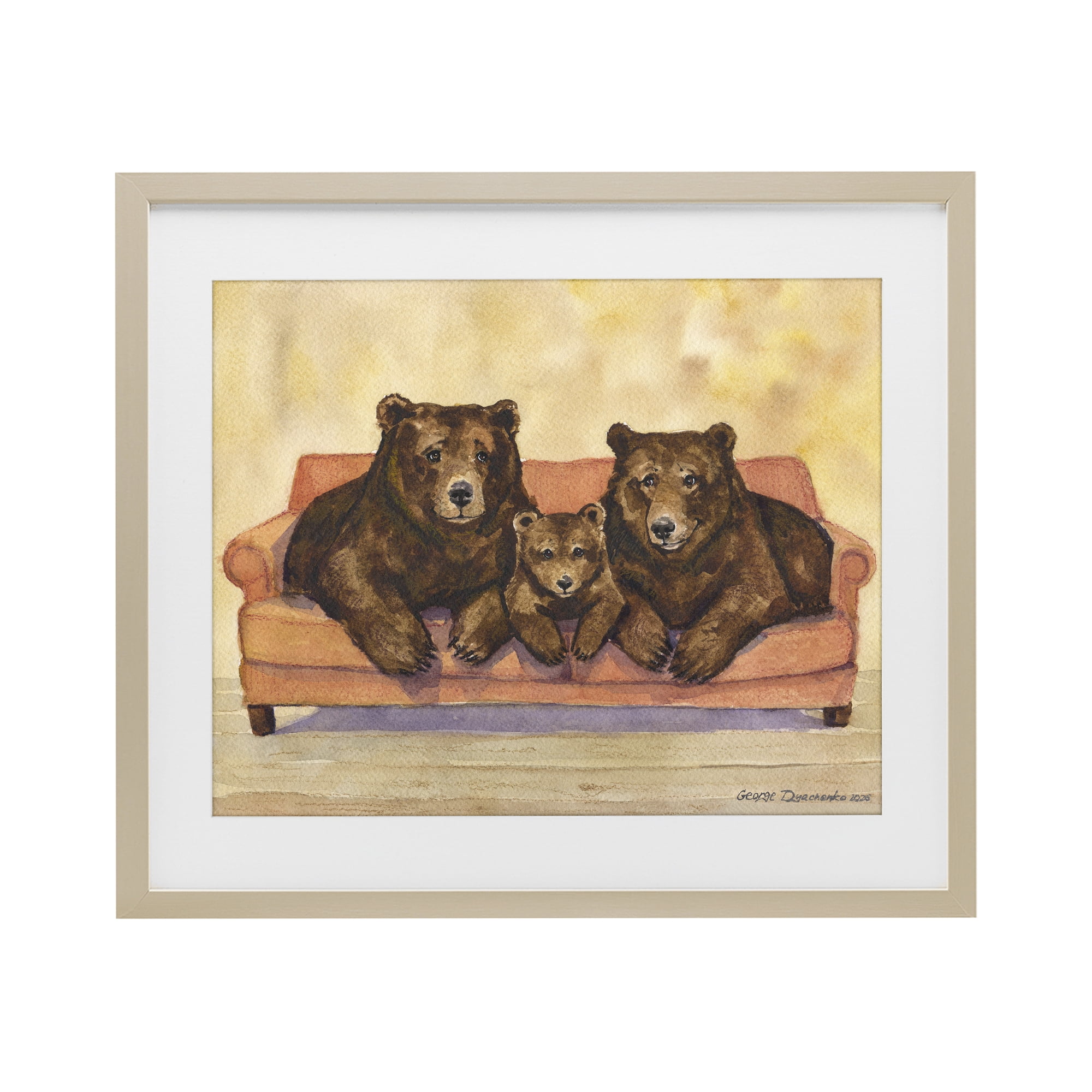 Stupell Industries Bear Family Trio Birch Framed Print Under Glass, design by George Dyachenko