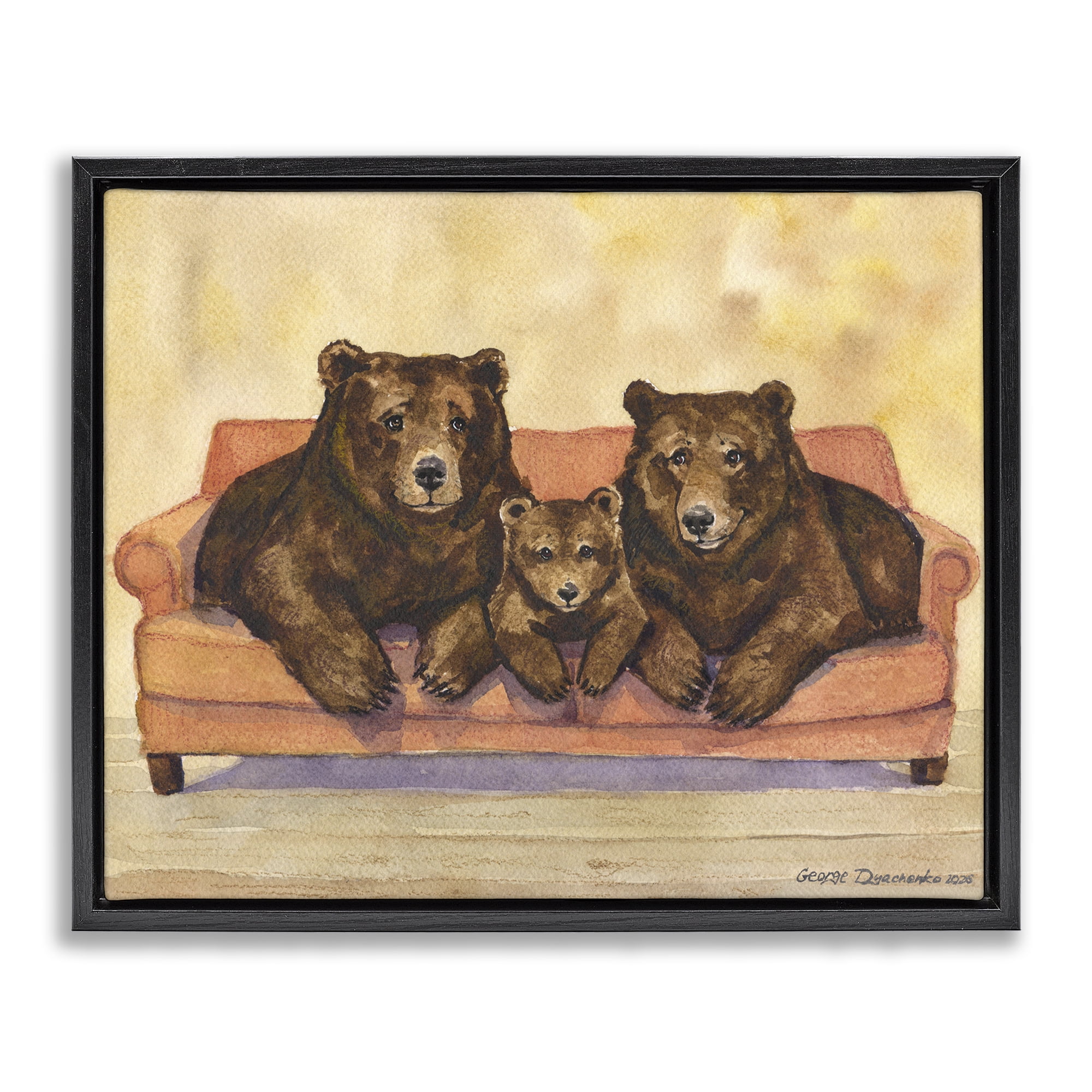 Stupell Industries Bear Family Trio Black Framed Floater Canvas Wall Art, design by George Dyachenko