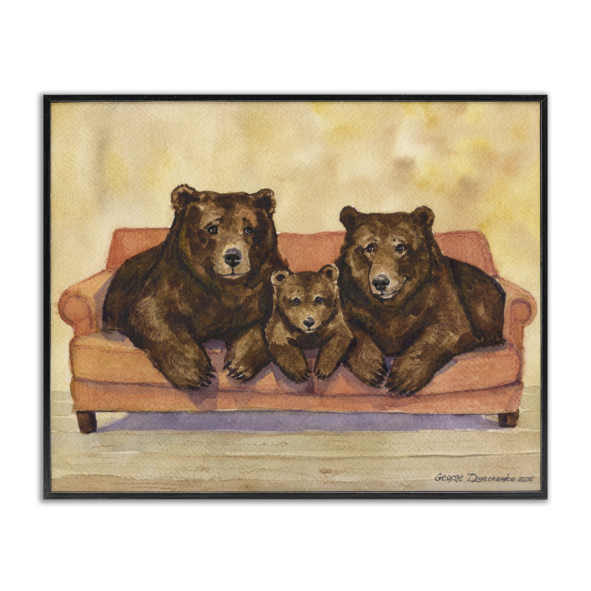 Stupell Industries Bear Family Trio Black Framed Giclee Art, design by George Dyachenko