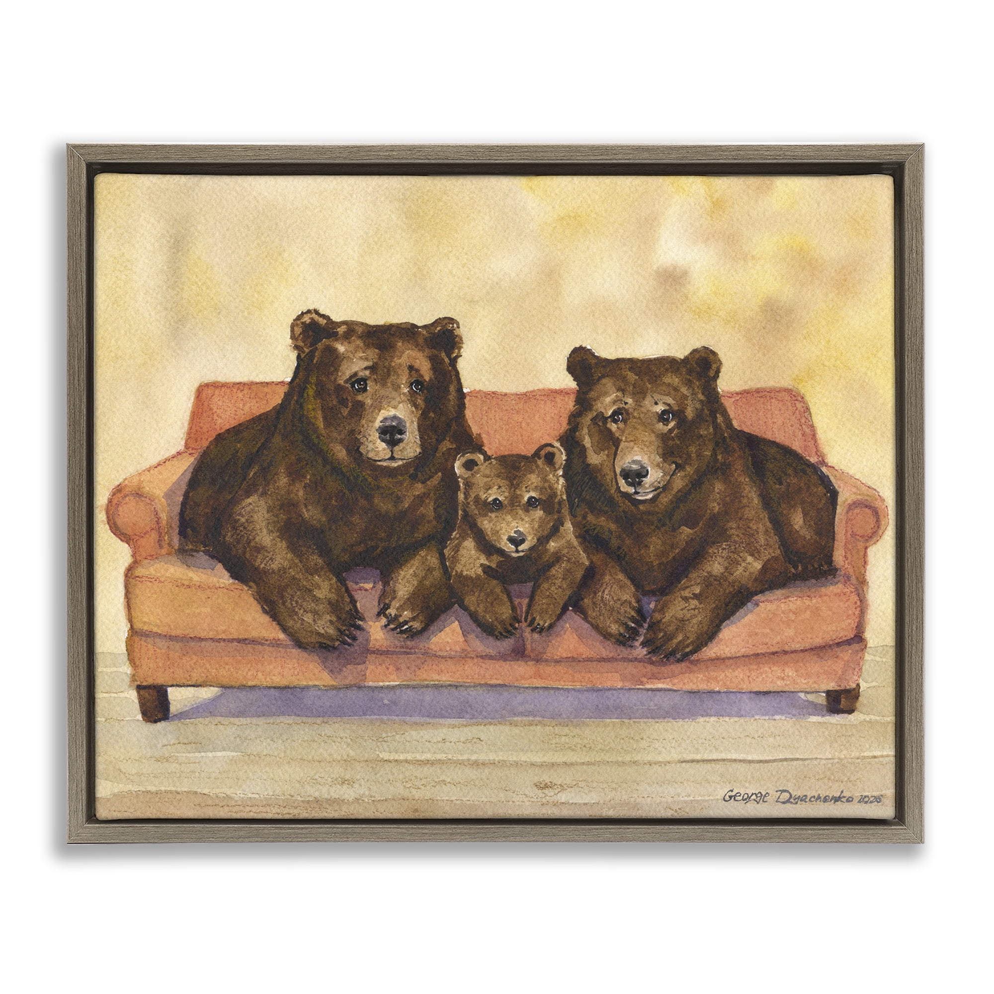 Stupell Industries Bear Family Trio Brown Framed Floater Canvas Wall Art, design by George Dyachenko
